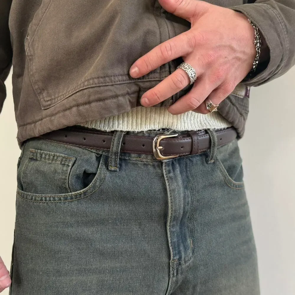 Brown Silver Boho Belt Unisex Adjustable Fit 26–34